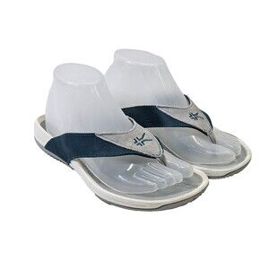 ALK Women's 8 Kuru Leather Slip On Thong Flip Flop Sandals Teal & Gray Slides